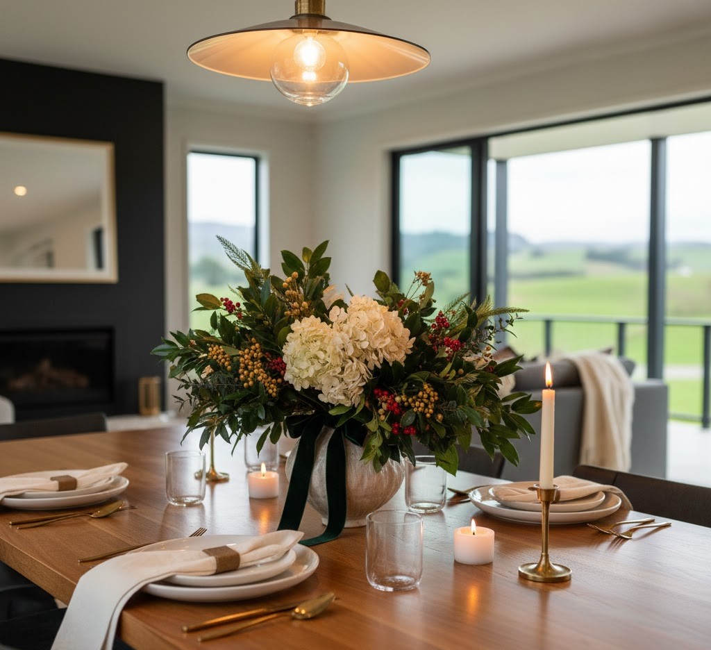 Seasonal centerpiece on dining table