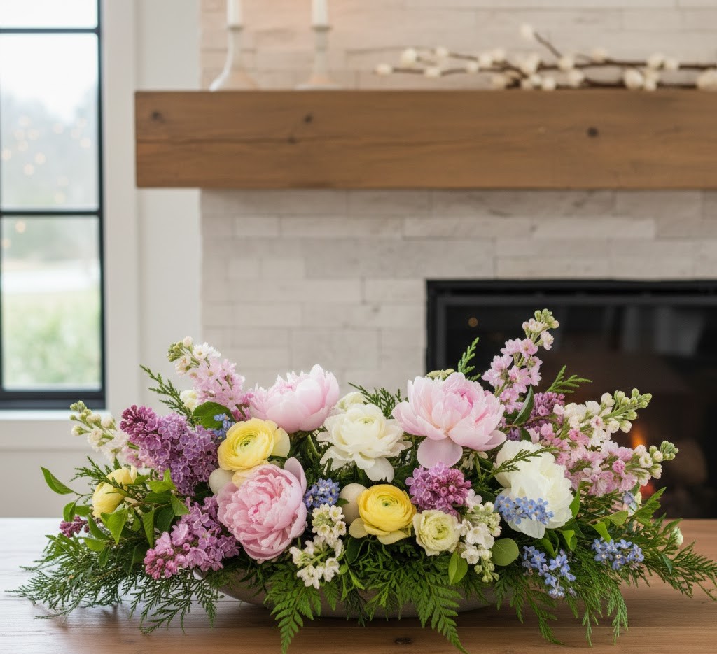 Spring floral display in entryway